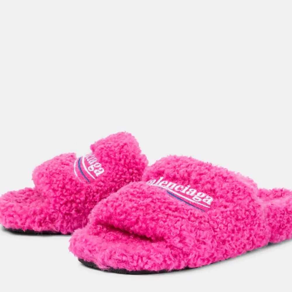 Balenciaga Faux Furry Logo Slides PINK